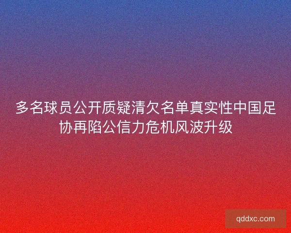 多名球员公开质疑清欠名单真实性中国足协再陷公信力危机风波升级